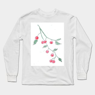 Branch with cherries. Berries, fruits. Watercolor, art decoration, sketch. Illustration hand drawn modern Long Sleeve T-Shirt